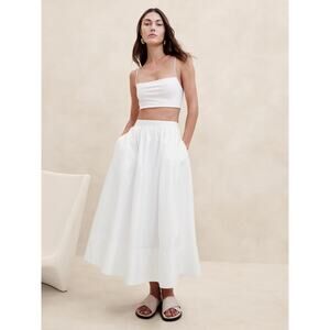 Banana Republic Ariella Cotton Poplin Midi Skirt NWT Size 6 White 882791 Summer